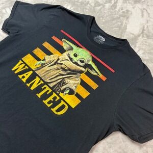 Star Wars The‎ Mandalorian Baby Yoda Wanted Black Graphic T-Shirt 2XL/2XG